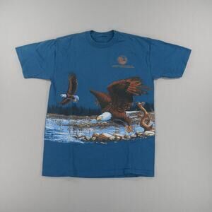 Vintage 90s Habitat American Eagles AOP Single Stitch Graphic Tee Mens Size M